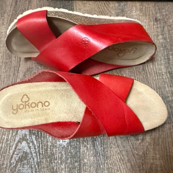 Yokono size 8 EUC/near new as possible Red leather Slide Sandals with Cork Footb - Picture 13 of 13
